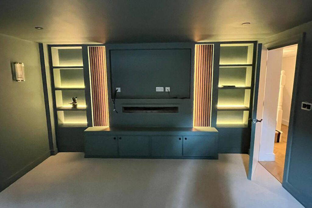 Modern room with ambient lighting features.