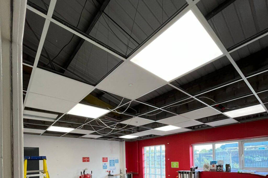 Modern ceiling lights in office space