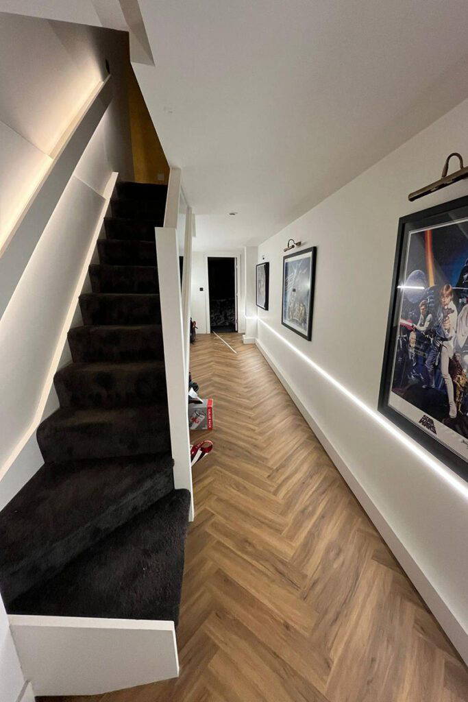 Modern hallway with stylish lighting.