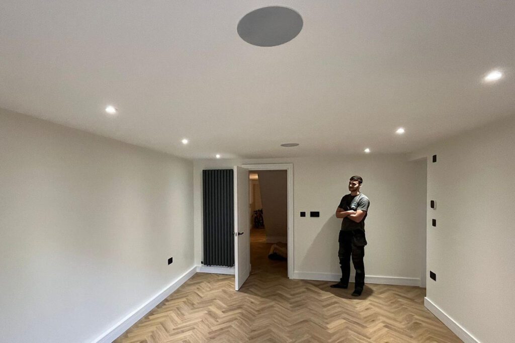 Modern room with recessed lighting.