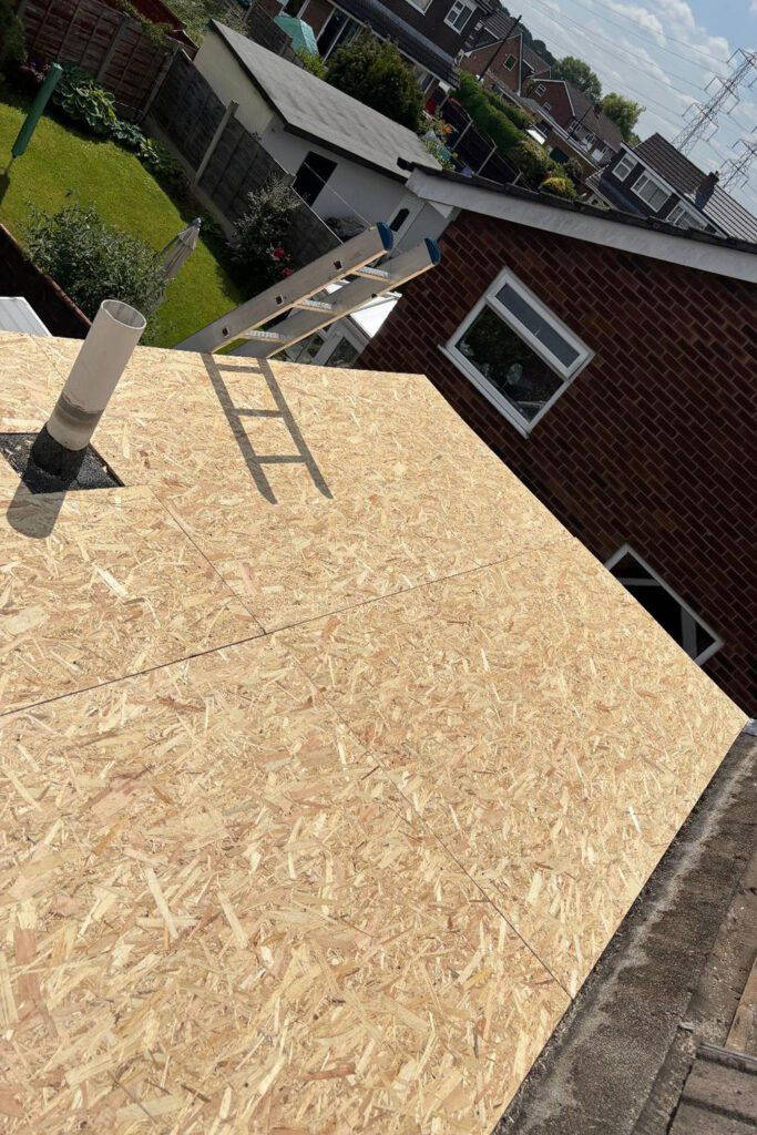 Newly laid OSB roof panels