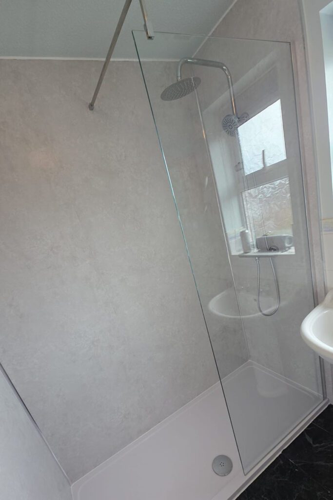 Modern shower with glass enclosure